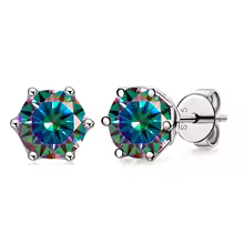 Luxury Diamond Stud Earrings 1CT VVS Moissanite Fine S925 - Rainbow