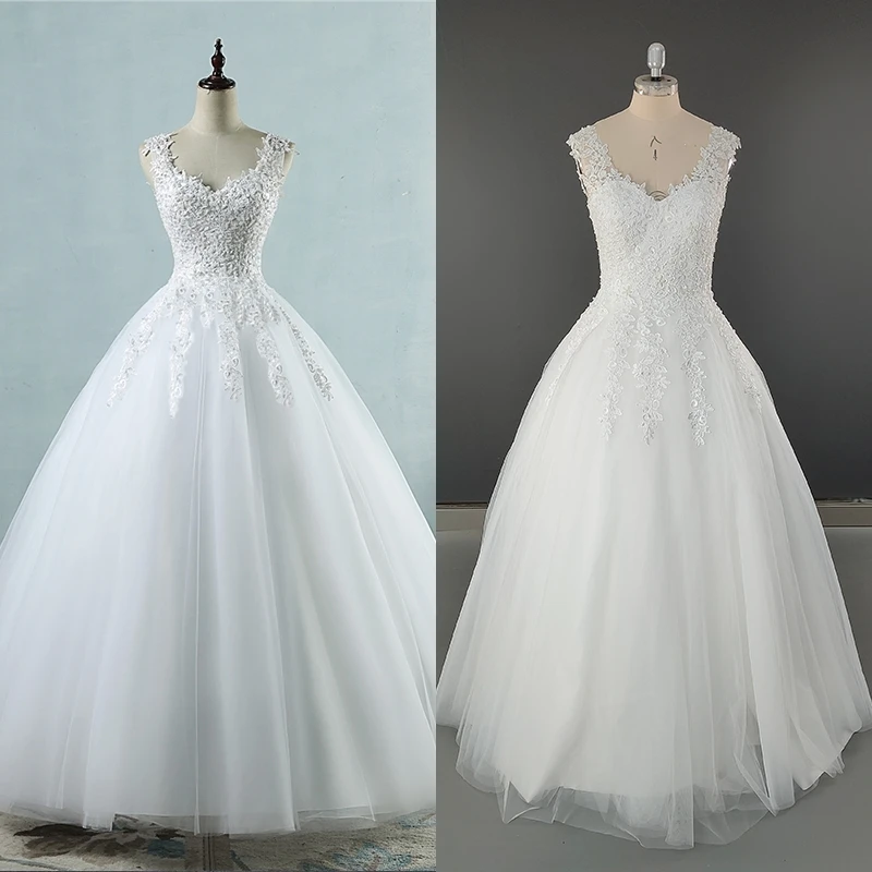 7860# 100% Customzied Ball Gowns Tulle Wedding Dresses with Pearls Bridal Dress Marriage Customer Made Size Evening Dress