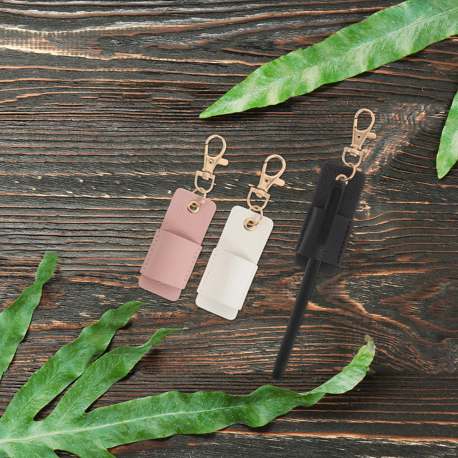 3Pcs Portable Texture Pen Case Holder For Pen Holder For Office For Students Single Keychain Pencil Pouch