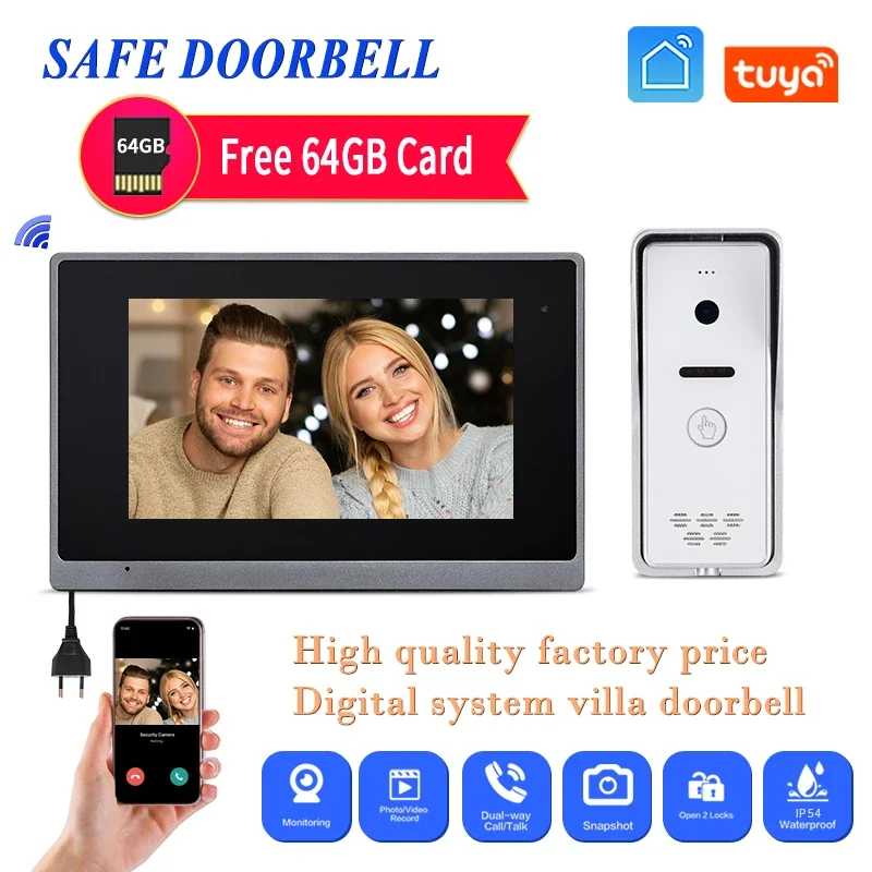 

High-Grade Gray 7 Inch Hd Screen Monitoring Outside Outdoor Wifi Video Intercom With Tuya App To Unlock Remotely Villa Home Kt