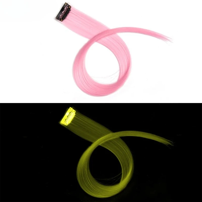 11 clip invisibili per capelli sintetici arcobaleno fluorescente che si illuminano al buio per feste da donna