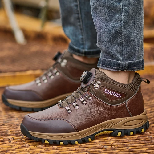 Imagen 2 del producto Zapatos de seguridad con botón giratorio para hombre, zapatillas de trabajo con punta de acero, zapatos indestructibles, botas de trabajo a prueba de pinchazos, calzado para hombre