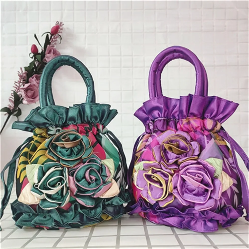 High Quality Top Handle Lace Flower Bag Lace Dacron Ethnic Style Bag Embroidery Women's Handbag