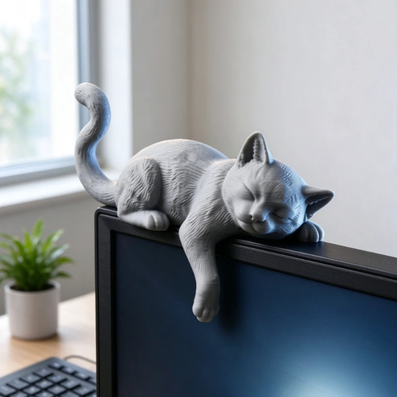 3D Printed Creative Lazy Cat Monitor Edge Ornament Figurine Decorative Toy For Home Office Desktop Decoration Gift Animal Model