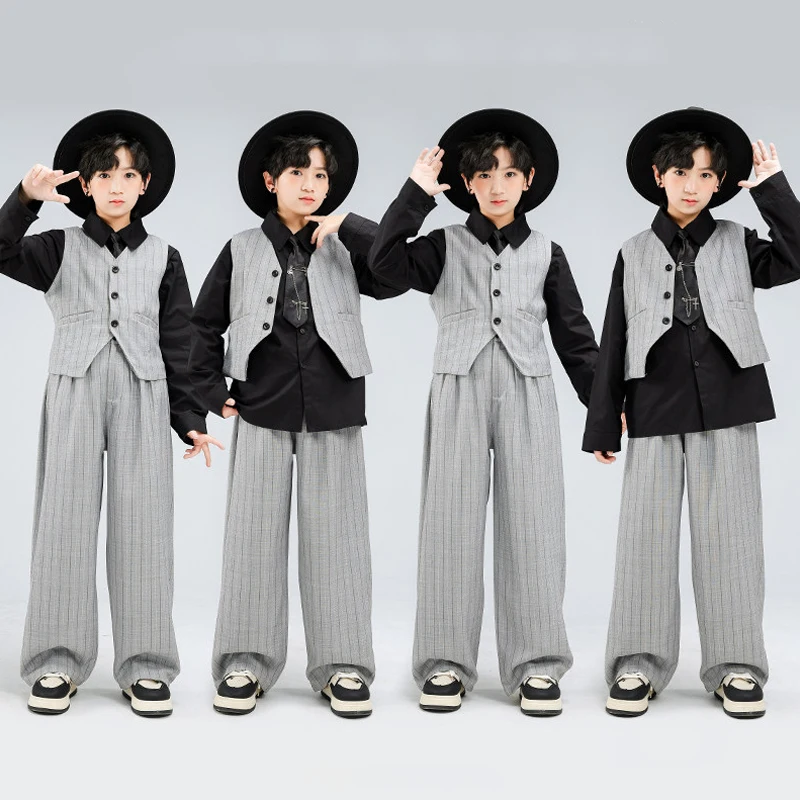 Boys Hip Hop Stage Costume Kids Casual Fashion Suit Girls Jazz Dance Performance Clothing Children Street Dance Wear Team 5111