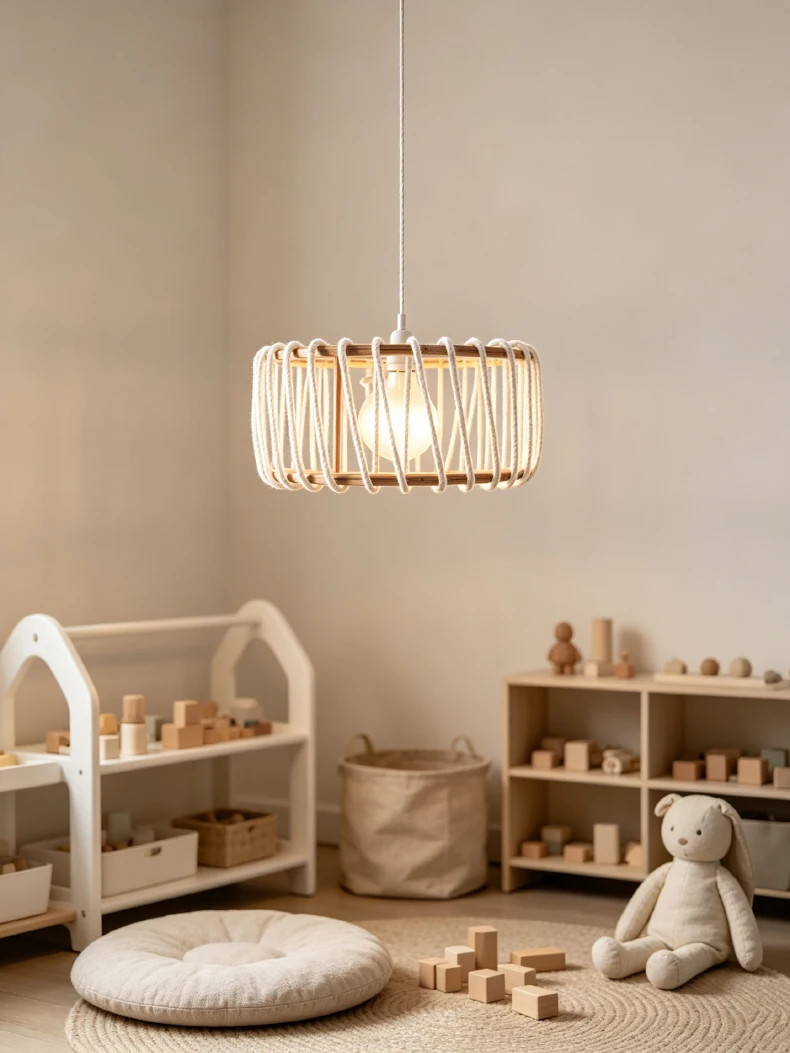 Creative White Red Yellow Rope Pendant Light E27 Bulb Wood