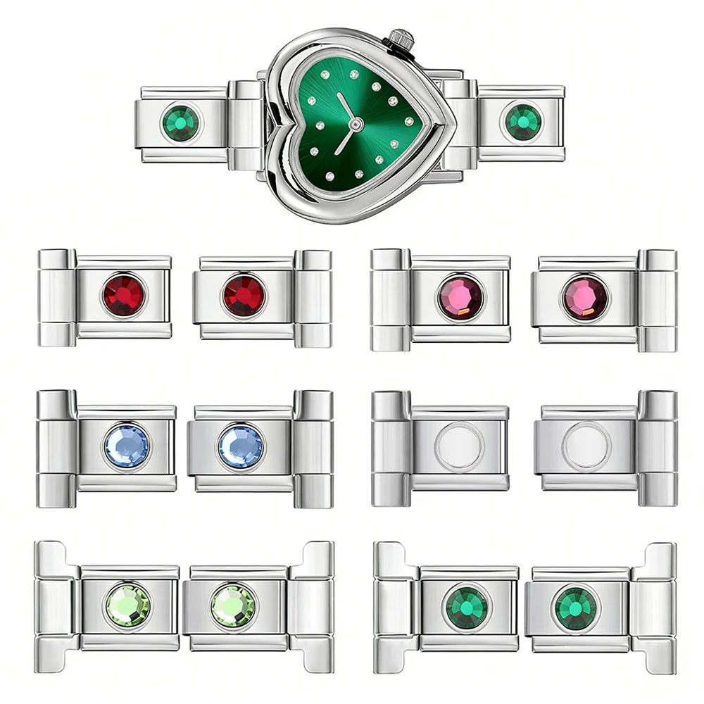 Design Silberfarbener Uhrenarmband-Verbinder Zirkonia Italienischer Charm-Anhänger Passend für 9mm Edelstahlperlen Schmuckherstellung DIY 2026 – Detail 1