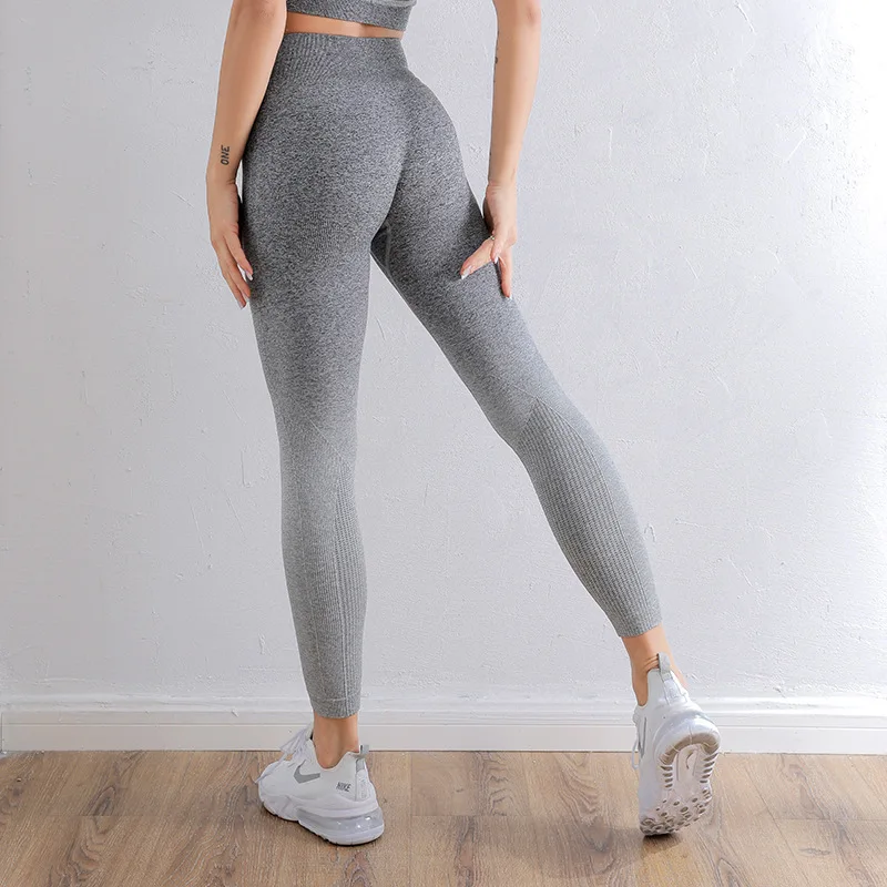 Fashion Gradient Leggings Women Seamless Knit Fitness Elastic High Waist Hip Lift Gym Trainning Running Skinny Sports Yoga Pants