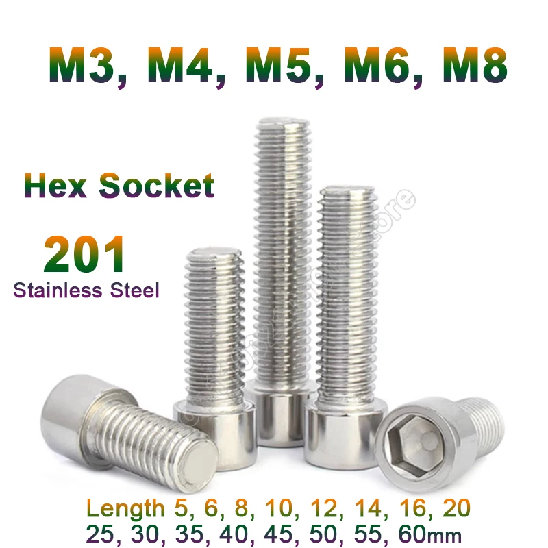 

10-30pcs DIN912 Allen Socket Head Screw SUS 201 Stainless Steel M3 M4 M5 M6 M8 Hexagon Socket Head Cap Screws Hex Socket Bolts