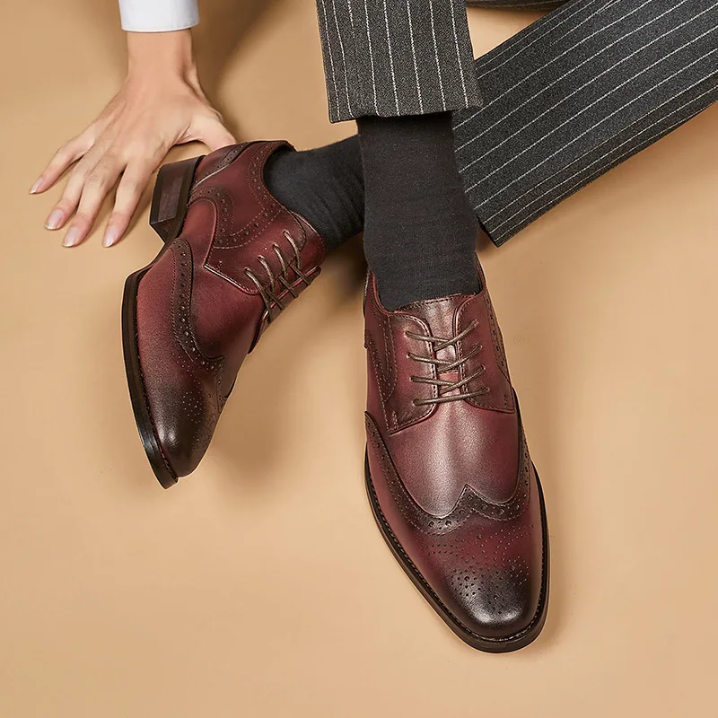 

Sharp Pointed Made Of British Genuine Leather Business And Formal Wear Blok Carved Men's With Cowhide Toe Layer Derby Shoes туфл