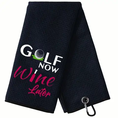 Golf Now Wine 나중에 골프 타월 - 여성용 골프 액세서리 - 남성용 및 여성용 자수 골프 타월
