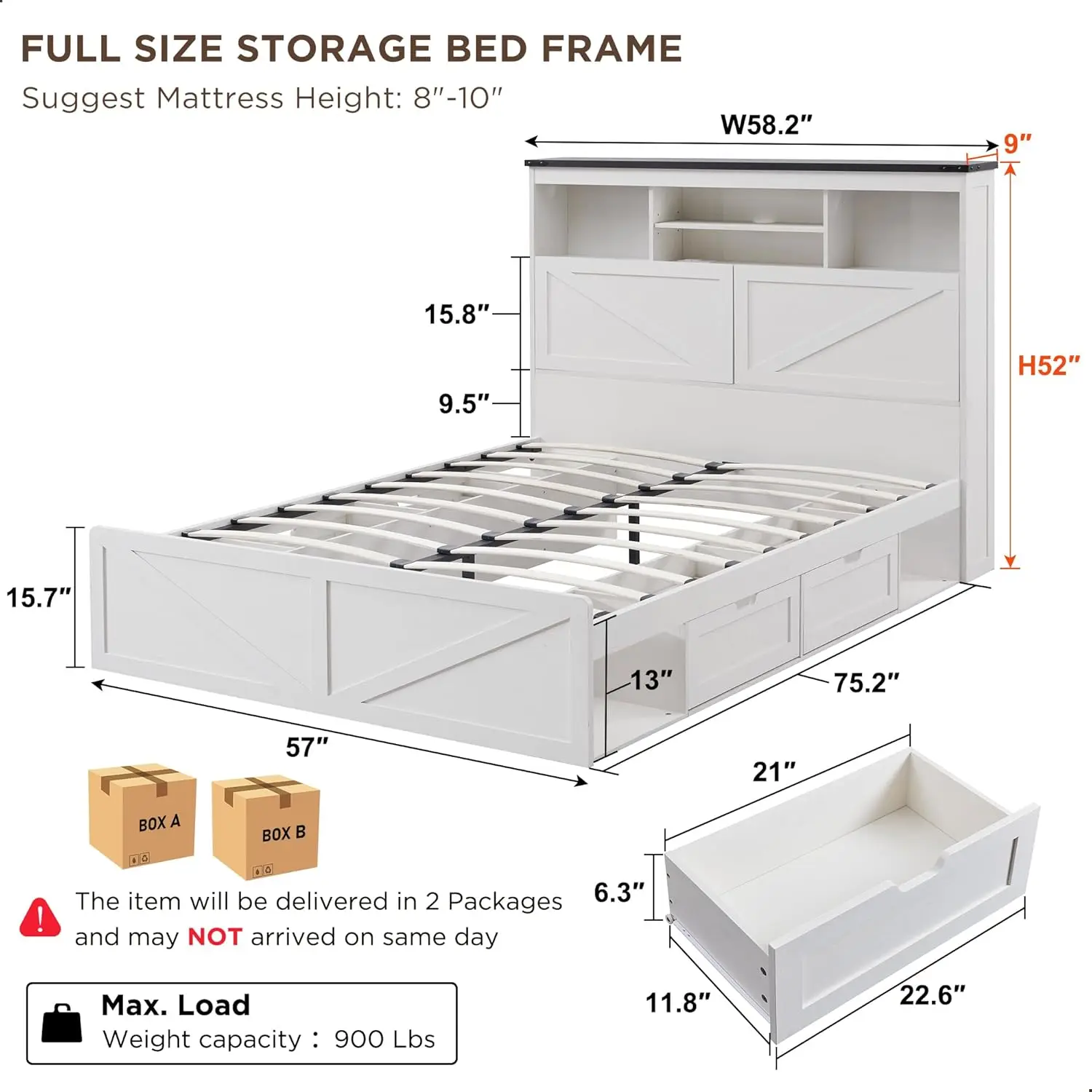 Size Wood Bed Frame Farmhouse with 52