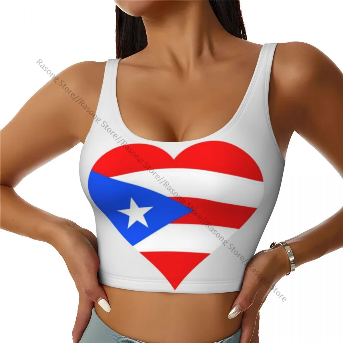 

Yoga Vest Women Gym Sports Crop Tops Puerto Rico Heart Flag Streetwear Workout Breathable Tank Top Female