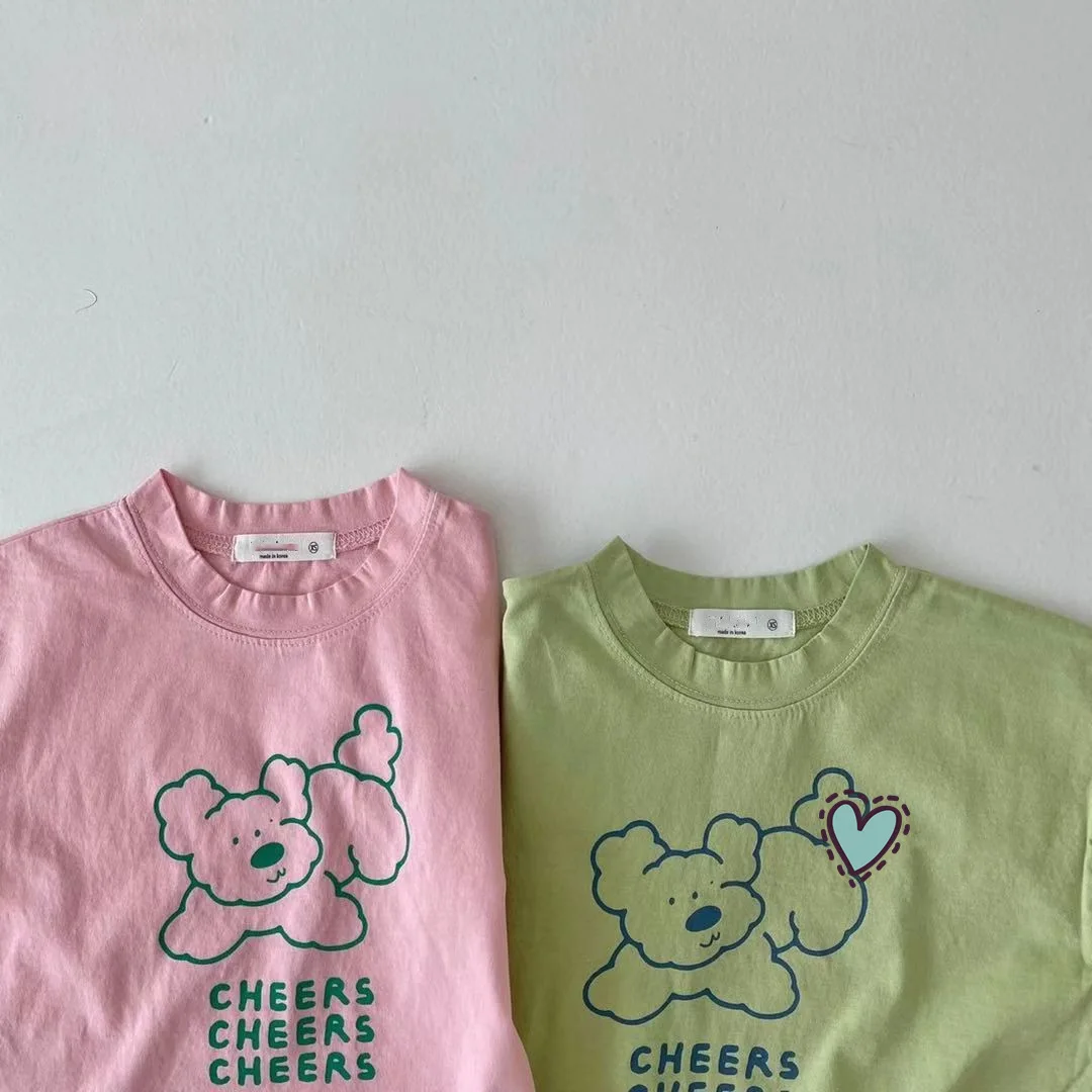 Camiseta de dibujos animados para bebé, Camisa de algodón con estampado de oso bonito, ropa de manga corta para niño y niña de 0 a 24 meses, novedad