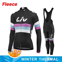 LIV Cycling Jersey Set 2024 Women Winter Thermal Fleece Bicycle Clothing MTB Outdoor Riding Sport Warm Long Sleeve Ropa Ciclismo