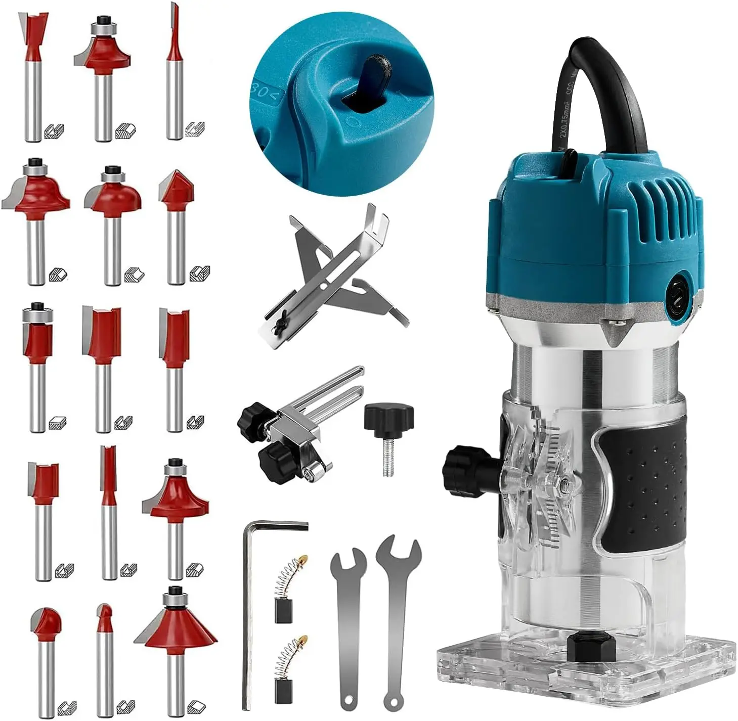 Router Madera,Recortadora de Madera Eléctrica 800W 30000RPM,Fresadora para Madera con 15Piezas Brocas,Herramientas Carpinteria de Enrutador de Madera Para Ranura,de Corte,Grabado,Recortar