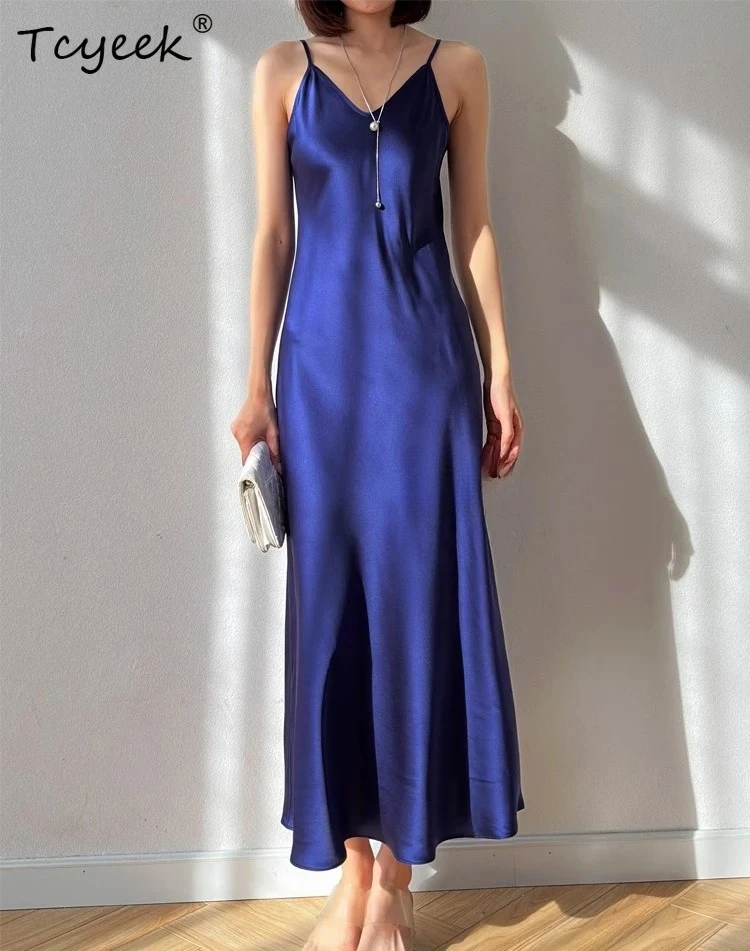 

Tcyeek 100% натуральное шелковое длинное платье из тутового шелкопряда 21 мом, летние платья из натурального шелка для женщин 2026, элегантные платья, женская одежда, платье