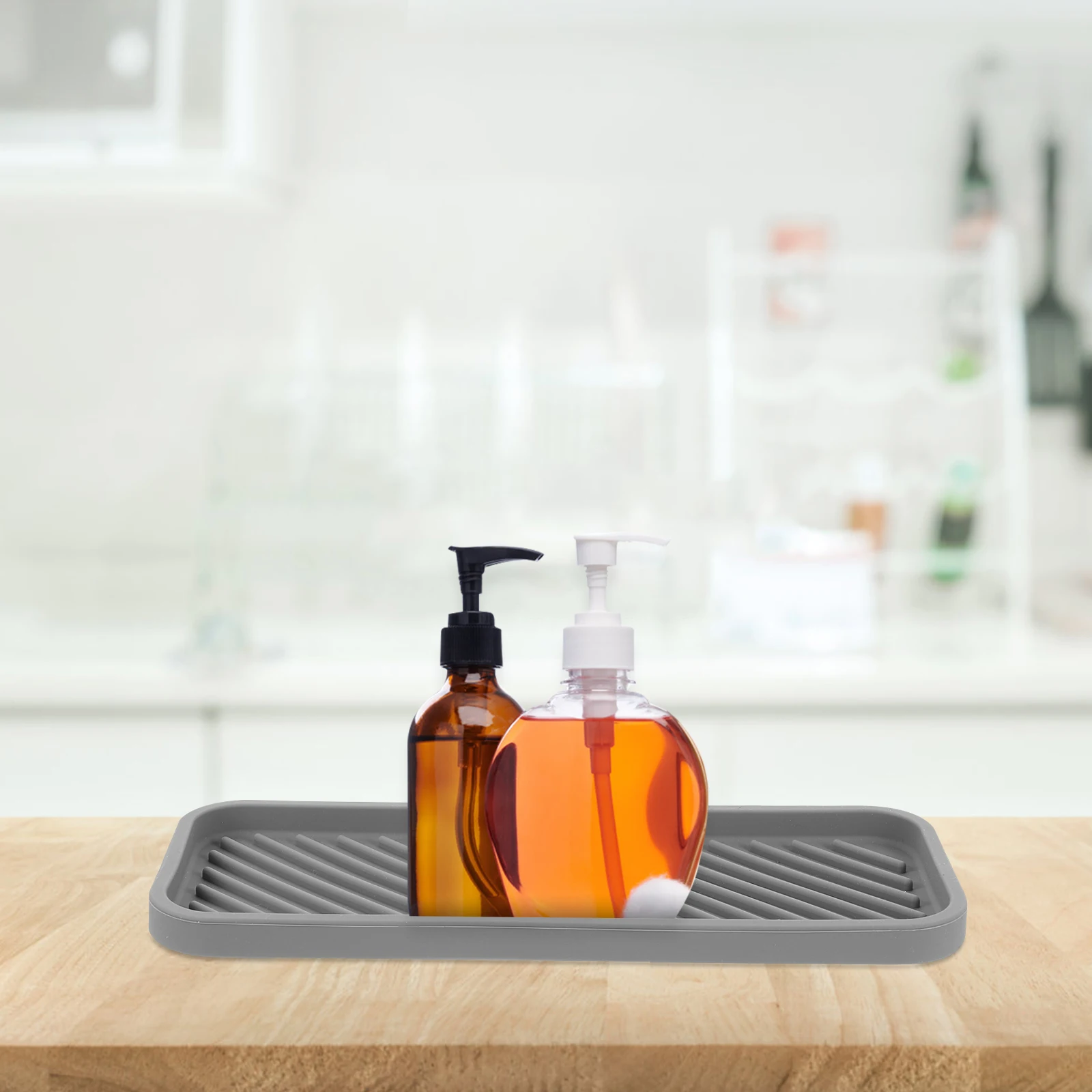 

Multifunctional Silicone Vanity Bathroom Storage Tray Desktop Organizer Tray For Home Kitchen Hotel Use