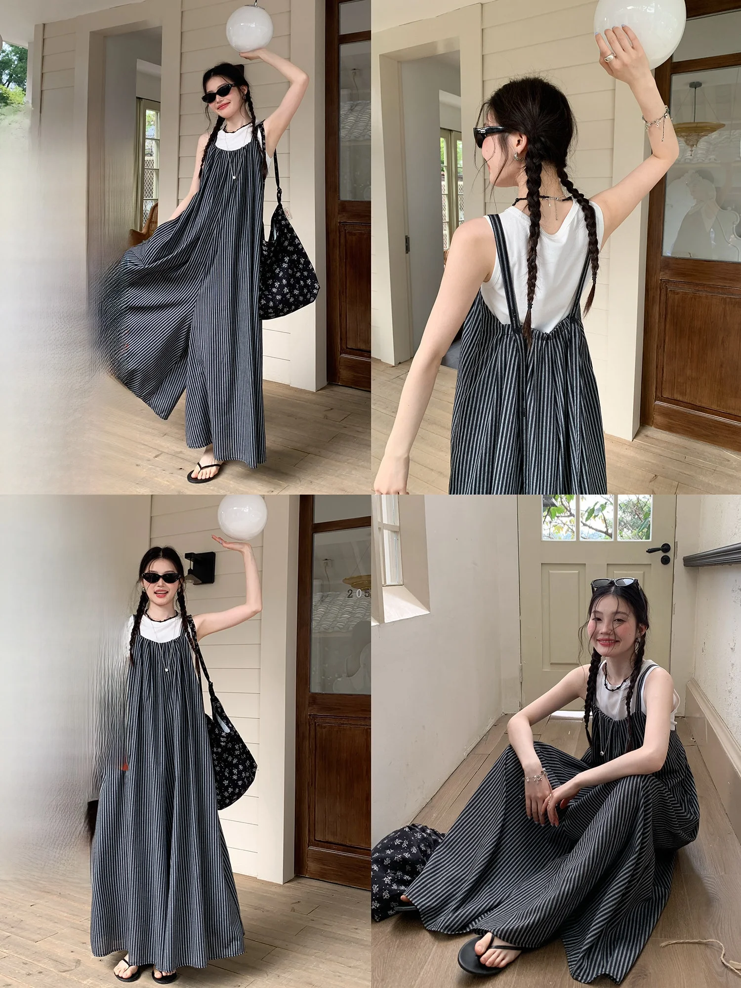 

Women's High-Waist Long-Pants Jumpsuit Striped Loose-Fit Two-Piece Set Gentle Encounter Ideal for Meet-Ups Spring Collection