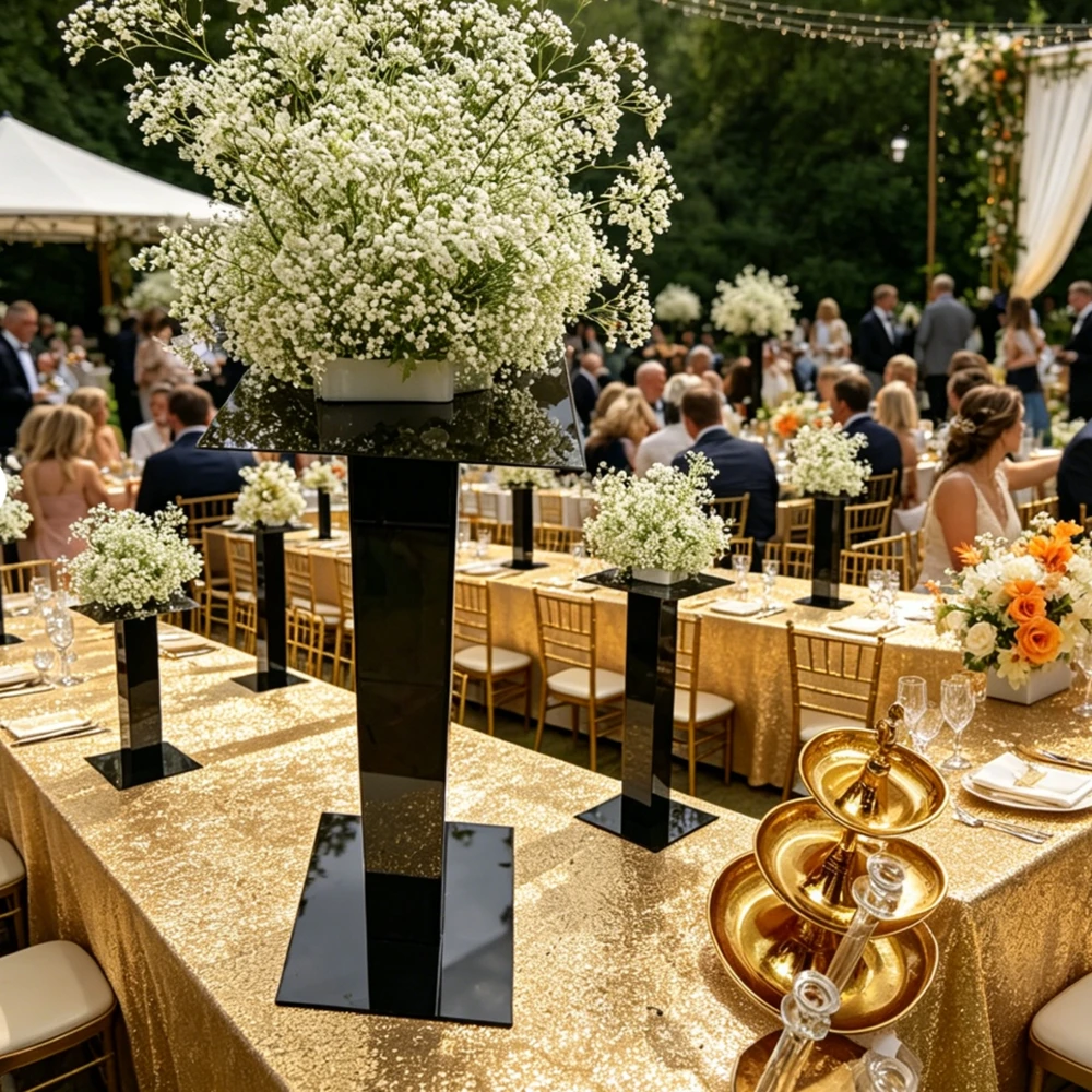 

3-10pcs)80-120cm)black flower plinth stand centerpieces Wedding Table Centerpieces Black Mirror Stainless Steel Flower display