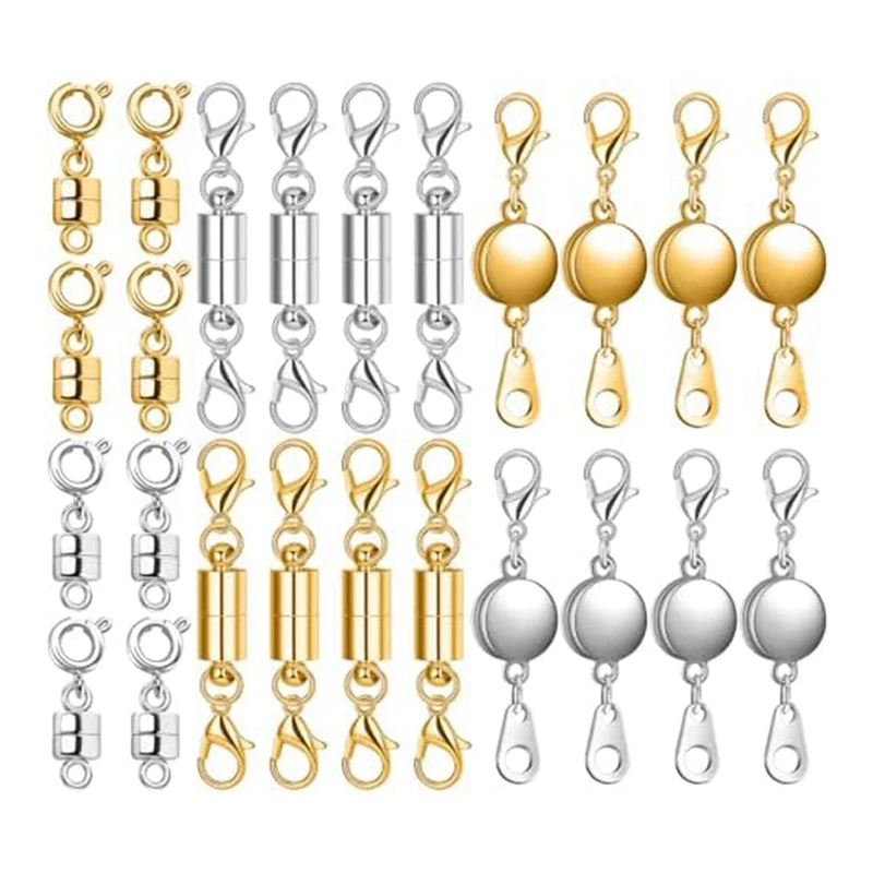 

24 Pcs 3 Styles Magnetic Necklace Clasps And Closures,Magnetic Clasp Connector Locking Clasp Extender For Jewelry Making Durable