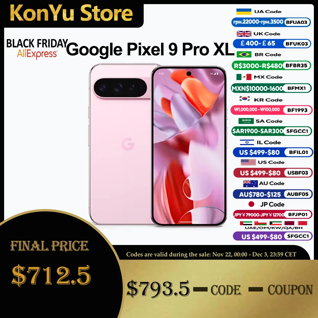 Global Rom nuevo Google Pixel 9 Pro XL 6,8 pulgadas Google Tensor G4 16GB RAM 37W con cable 5060 mAh 50MP + 48MP IP68 NFC SmartPhone