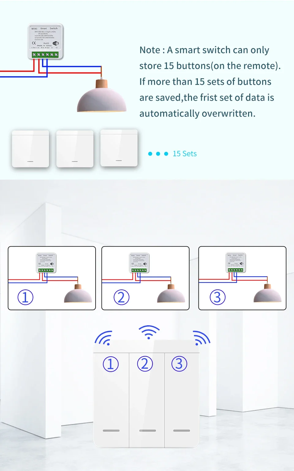 Wifi Smart Switch für Led-beleuchtung Tuya Smart Leben RF 433MHz Fernbedienung Sprachsteuerung Alexa Google Alice 1/2/3 Gang Drahtlose Schalter – Detail 8