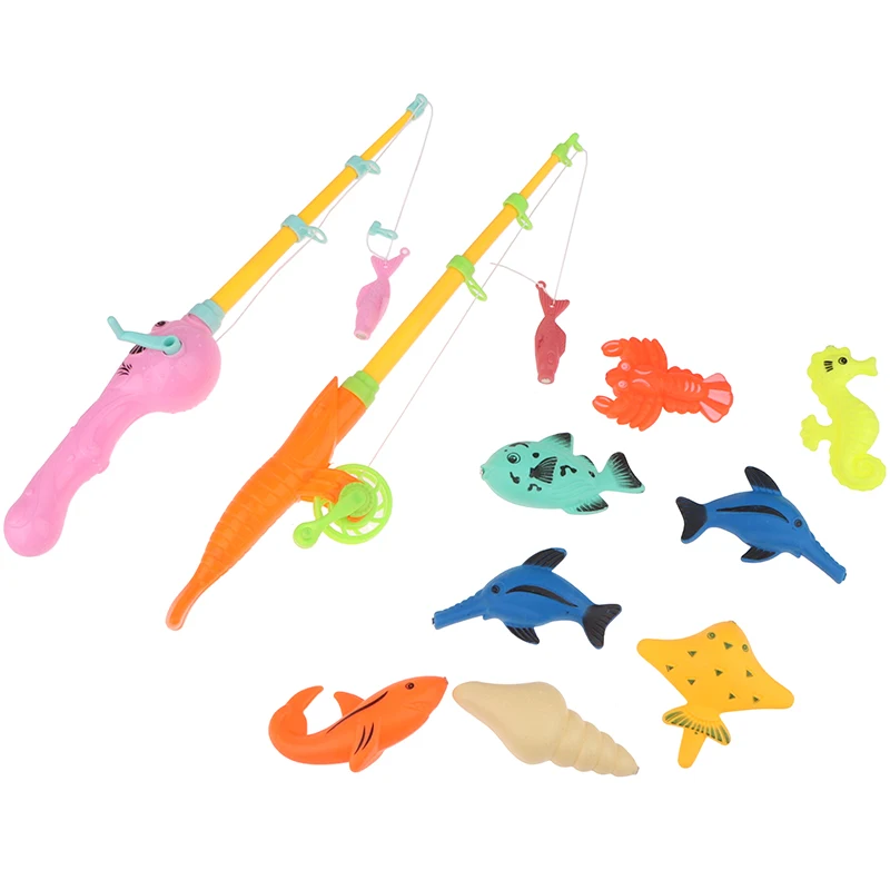 Vara de pesca magnética infantil, 1 peça, com 10 peixes pequenos aleatórios, banheira, piscina, brinquedo de pesca aquática, brinquedos interativos para pais e filhos