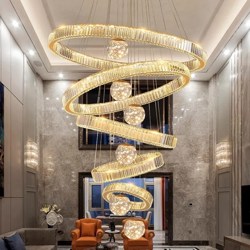 

Villa Living Room Chandelier Luxury HighEnd Mid to High Rise Building Crystal Chandelier Duplex Building Large Chandelier newLED