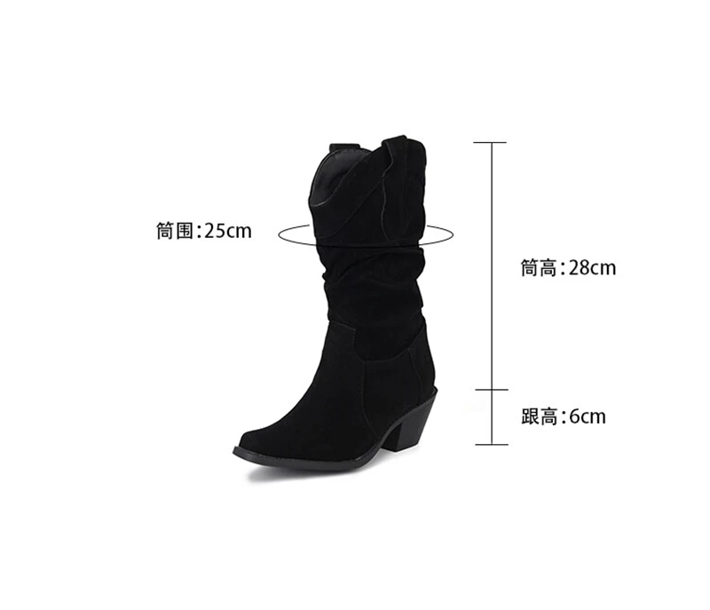 

ORCHA LISA 2025 Design Women's Mid Calf Boots Pointed Toe 6cm Block Heel Wide Leg Slip On Flock Suede Size 44-45 US14 Fashion