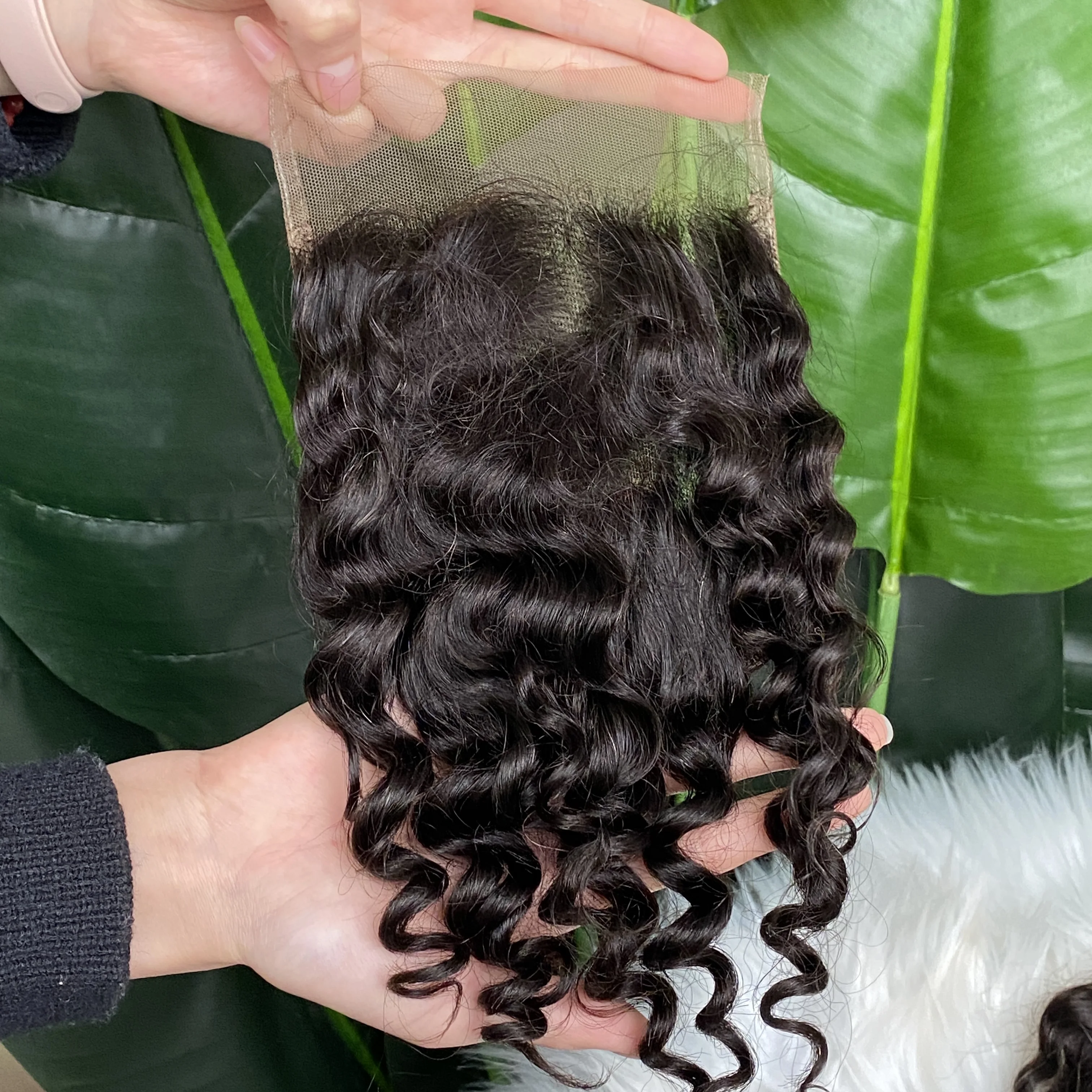Afbeelding 4: 100% Echt Haar Groothandelsprijs diepe golf 5x5 bruine kant closure
