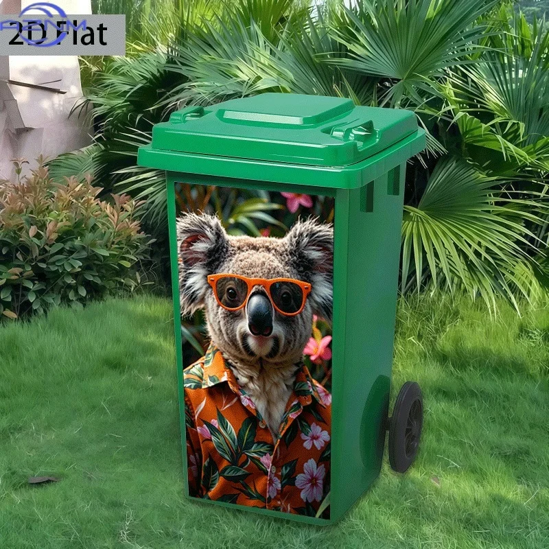 2D Flat Printing 1pc Trash Can Sticker ×inch Koala Wearing Fashion Glasses Themed Design Self-Adhesive Wall Decal Wallpaper fo
