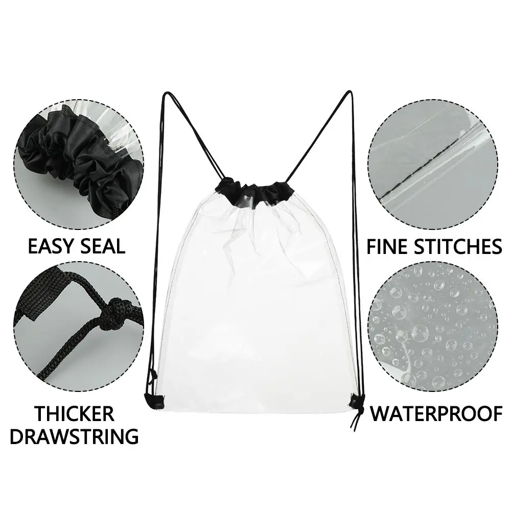 Portable Eco-friendly Hiking Drawstring Pouch Bags Shopping Backpacks PVC Transparent Backpack Waterproof Bag