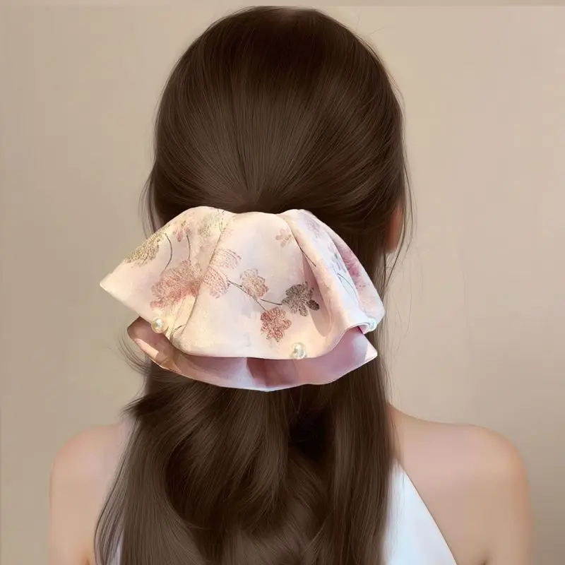 1 pieza nueva pinza para el cabello de perlas florales rosas de estilo chino para mujer, dulce y elegante, accesorio minimalista para el cabello de cola de caballo de media altura