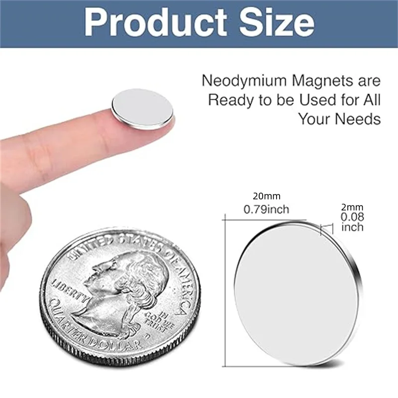 20x2mm Neodymium Disc Rare Earth Magnets, Small Round Refrigerator Magnets for Fridge, Crafts, Office, Whiteboard