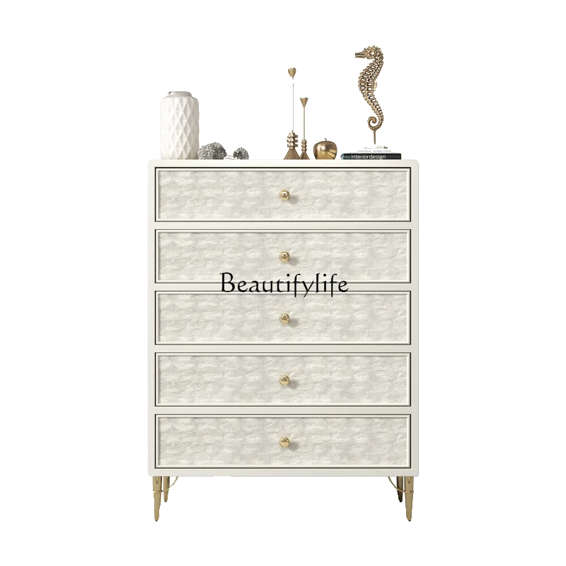 

American light luxury chest of drawers high-end living room shell solid wood bucket cabinet drawer vertical cabinet