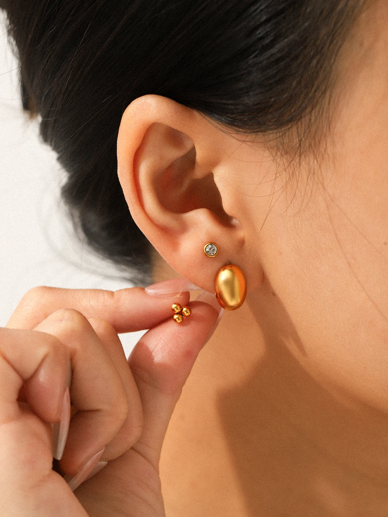 

Geometric Minimalist Small Earrings 3air Set Oval Zircon Stainless Steel Earrings For Women 18k Gold Plated Holiday Jewelry Gift