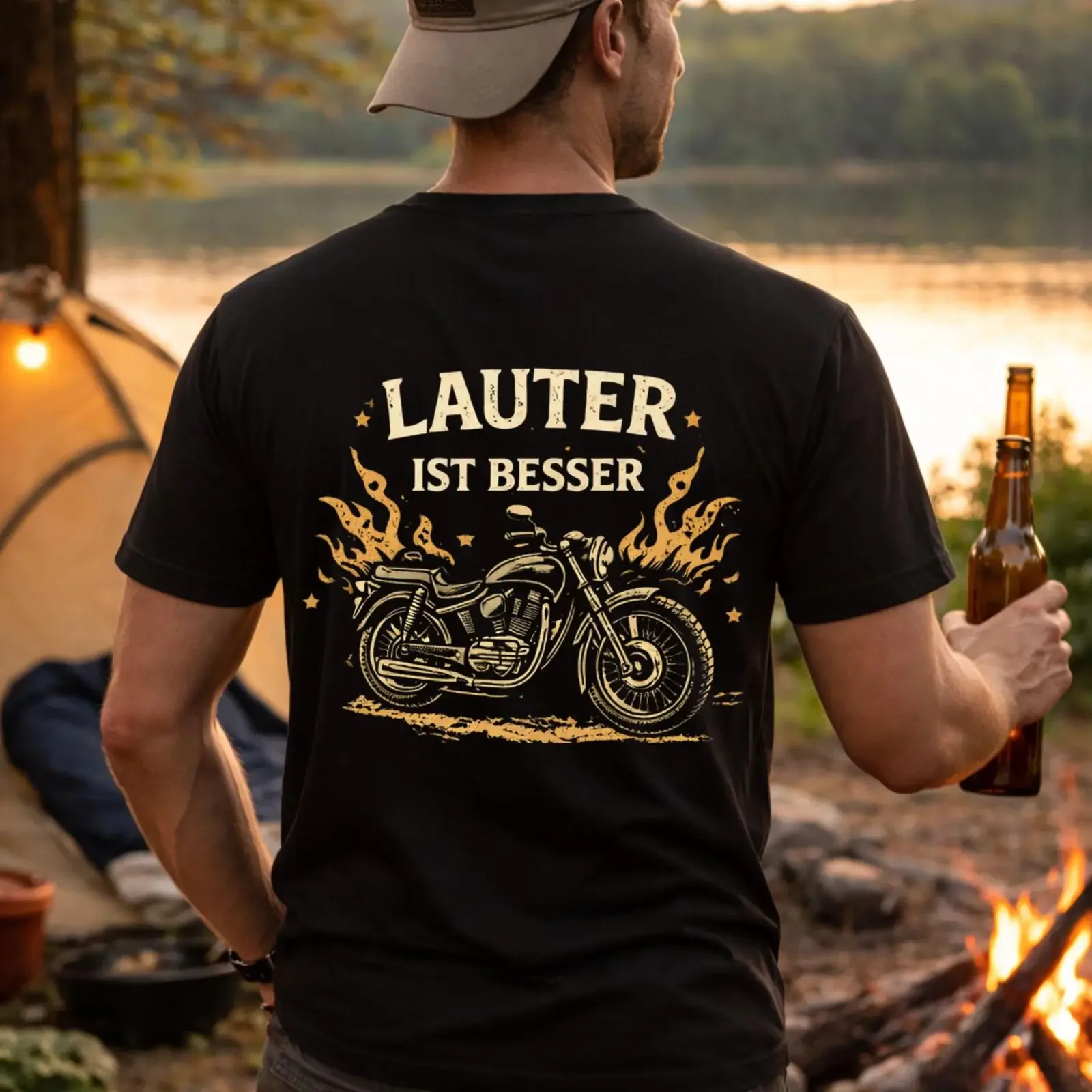 Camiseta Lauter Ist Besser para Motociclistas, Estilo Vintage com Chamas, para Motociclistas e Rockers, com Efeito Lavado e Elástico