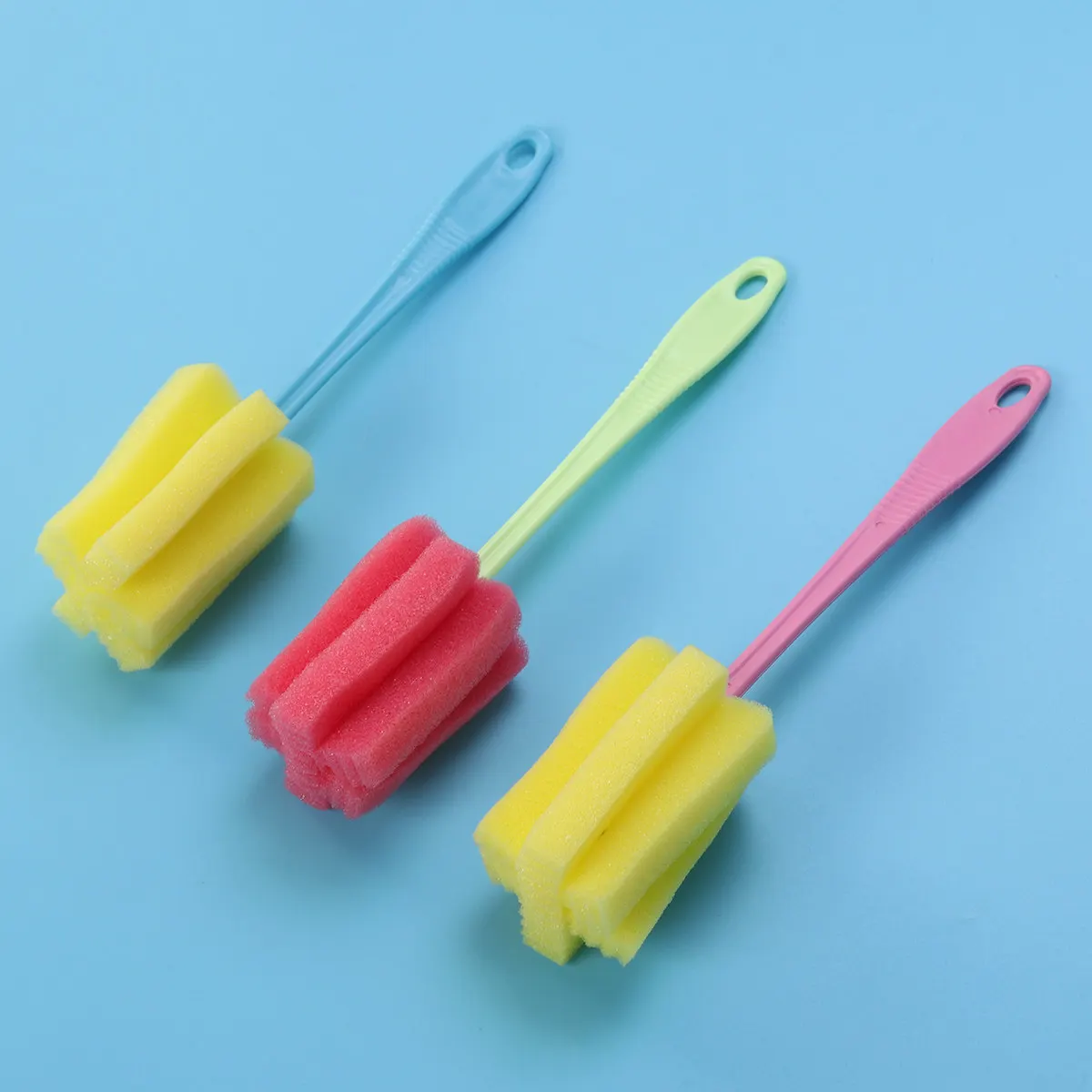 3pcs Flexible Sponge Bottle Brush with Non-Slip Handle for Hard-to-Reach Places, Dishwasher Safe Cleaning Tool