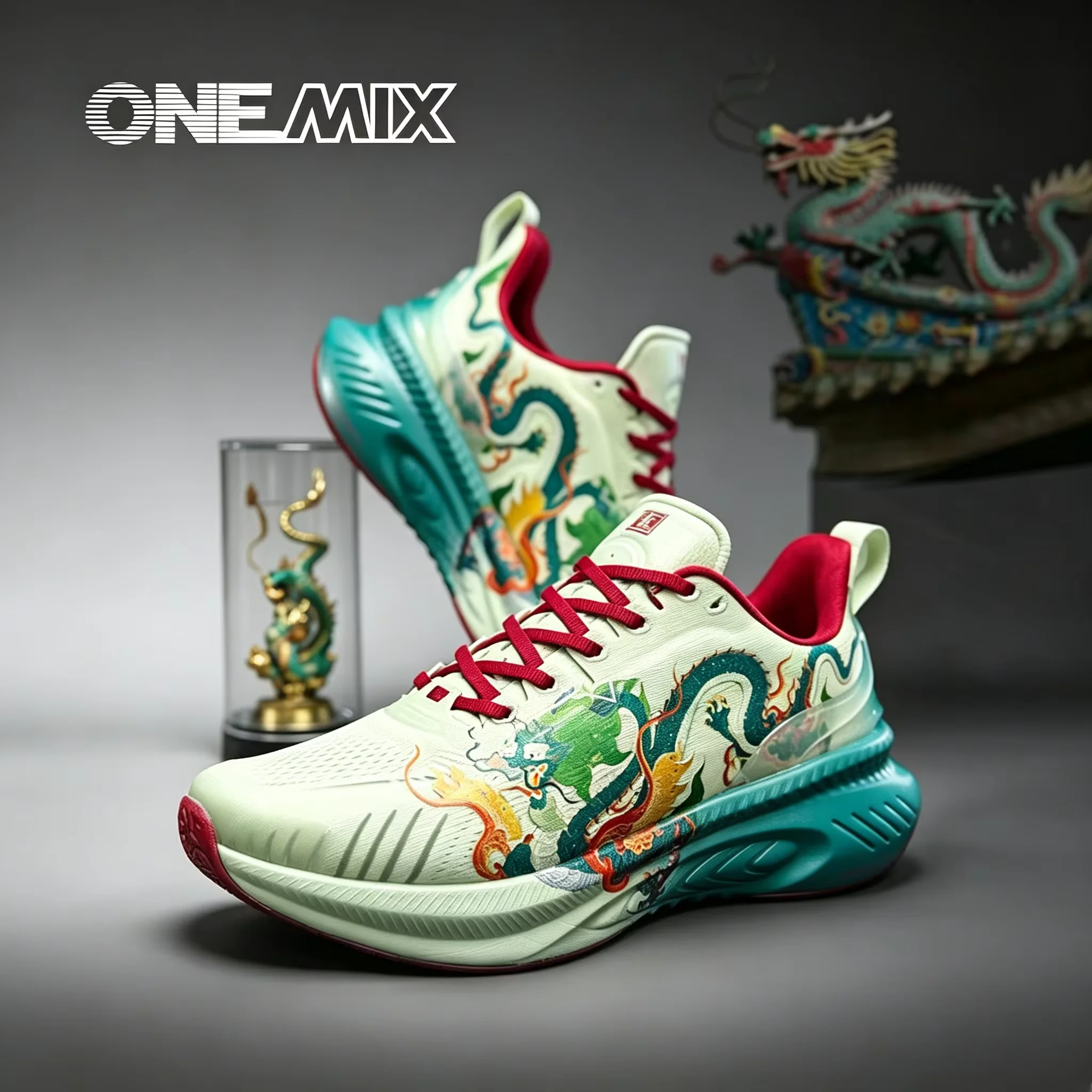 ONEMIX Chinese Loong Shock Absorbed Running Shoes Men's Anti slip Wear resistant Professional Sports Shoes Women