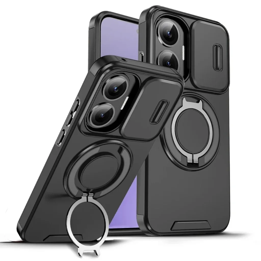 Stoßfeste Panzer-Handyhülle für Xiaomi Mi 15 15T 17 17T Pro Max Ultra mit magnetischem Ringhalter und Ständer, harte PC-Schutzhülle.