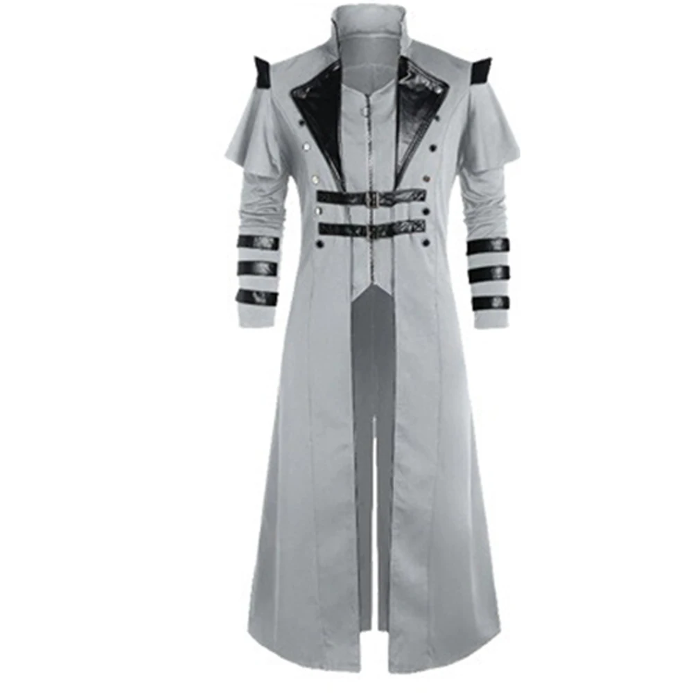 Men\'s Steampunk Black Gothic Victorian Steampunk Assassin Elf Pirate Jacket Stage Performance Costumes Solid Long Windbreaker