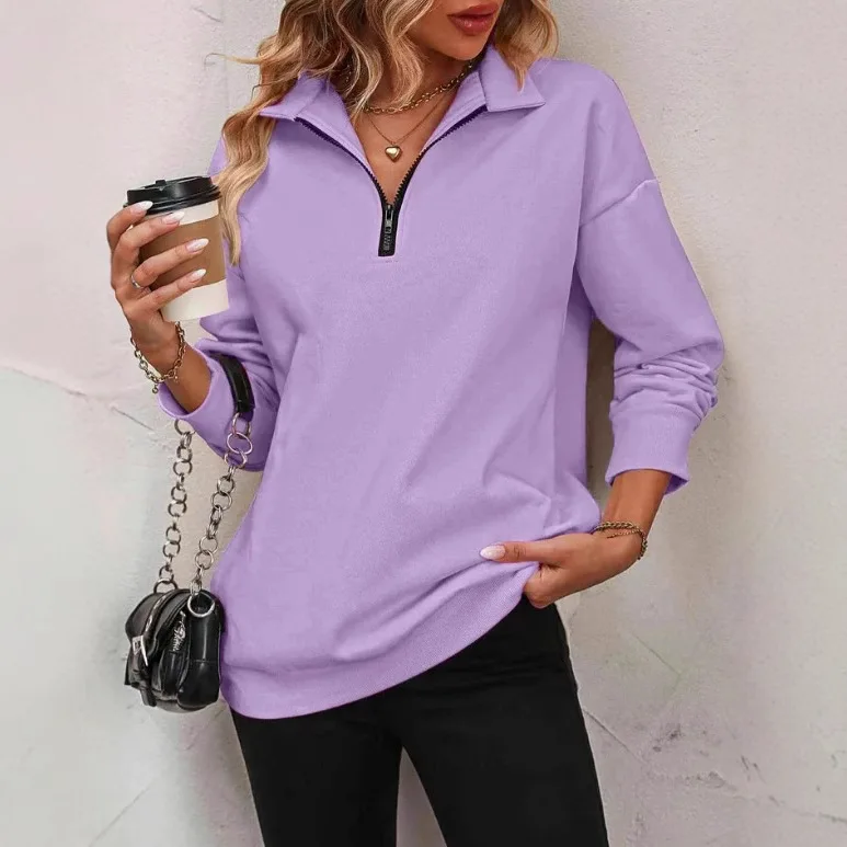 2025 Women's Autumn and Winter New Fashion Tops Half Zipper Long Sleeve Comfortable Casual Sweatshirt