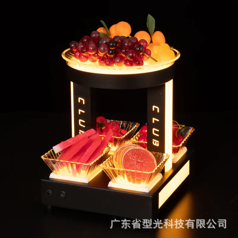 

Светящаяся двухслойная тарелка с фруктами, тарелка для закусок, желтый свет, светодиодная зарядка, тарелка для закусок, бар, держатель для карт KTV, кованое железо