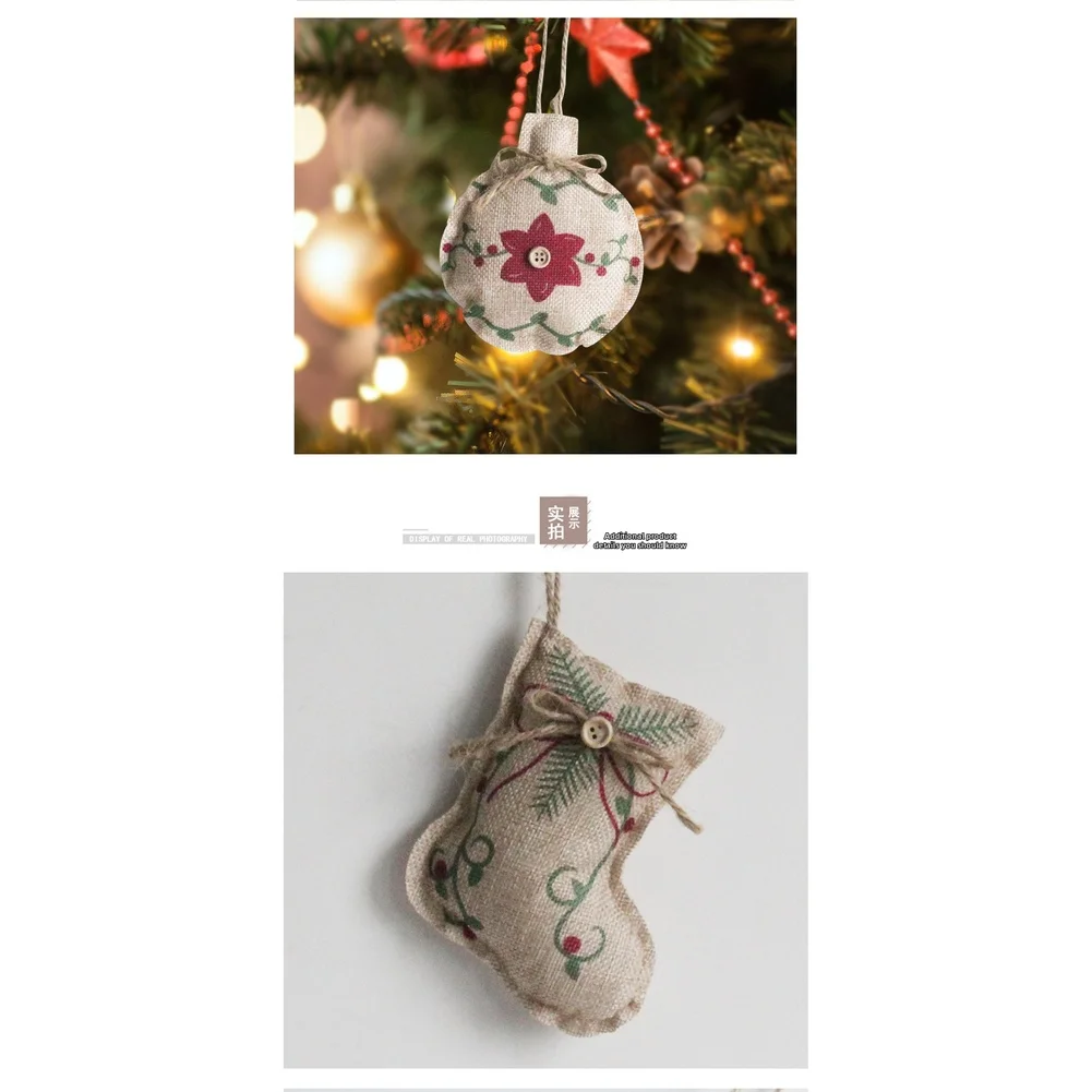 Black Burlap Christmas Ornaments 30x21cm For Five Pointed Star Stocking Ball Hanging Decor Rustic Farmhouse Style Lightweight