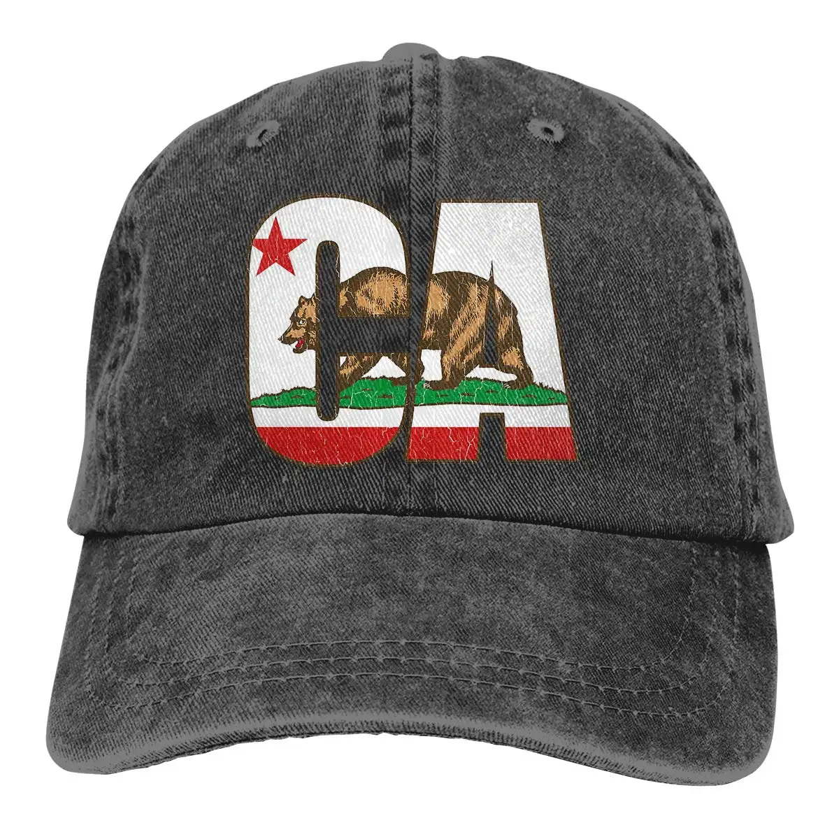 

California Bear Flag Denim Hat Adjustable Washed Dyed Cotton Dad Unisex Baseball Caps