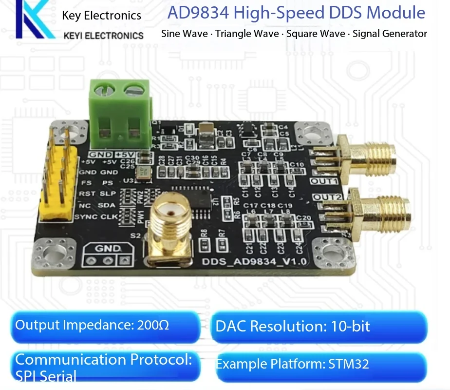 AD9834 dual-channel high-speed DDS signal generator module - sine wave/triangle wave/square wave