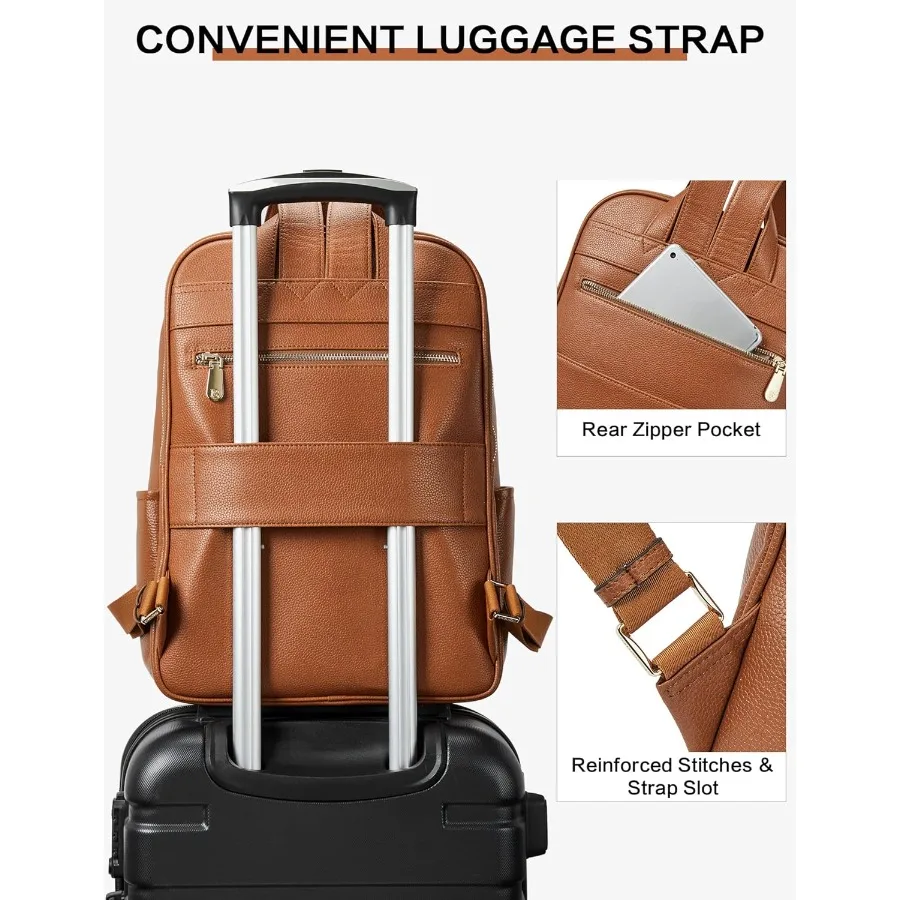 حقيبة ظهر للكمبيوتر المحمول مقاس 15.6 بوصة من الجلد الطبيعي للنساء حقيبة ظهر كاجوال للكلية حقيبة سفر