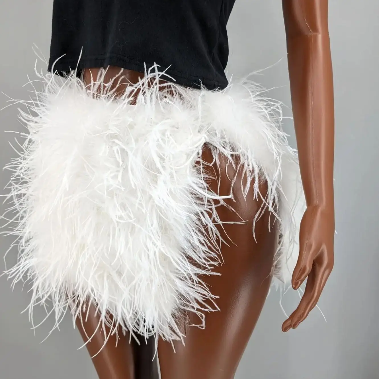 Side Split Women Mini Skirt With Bandage real ostrich feather skirt Y2K Evening Party wear sex dropped skirt 250625