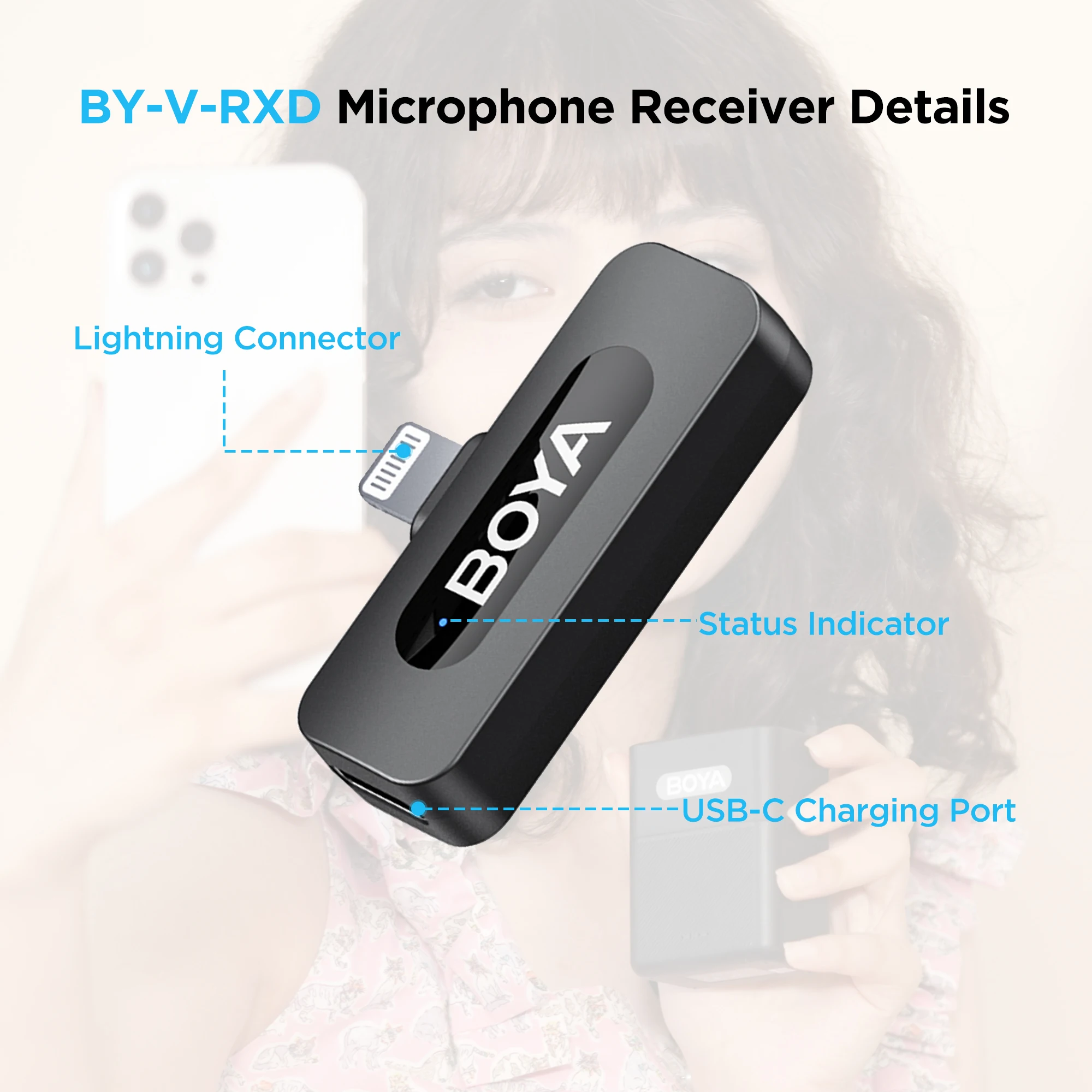 BOYA V Series Microphone Single Receiver Compatible with V1, V10, V2, V20 (Version 2.0), V3, V30, V3 Combo